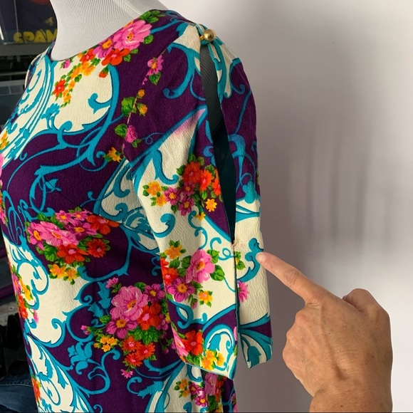 Vintage 60s Hawaiian Floral Barkcloth Maxi Dress - Picture 7 of 15